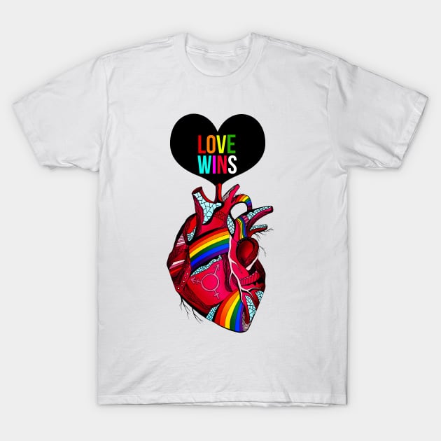 Love Wins Pride Heart T-Shirt by kenallouis